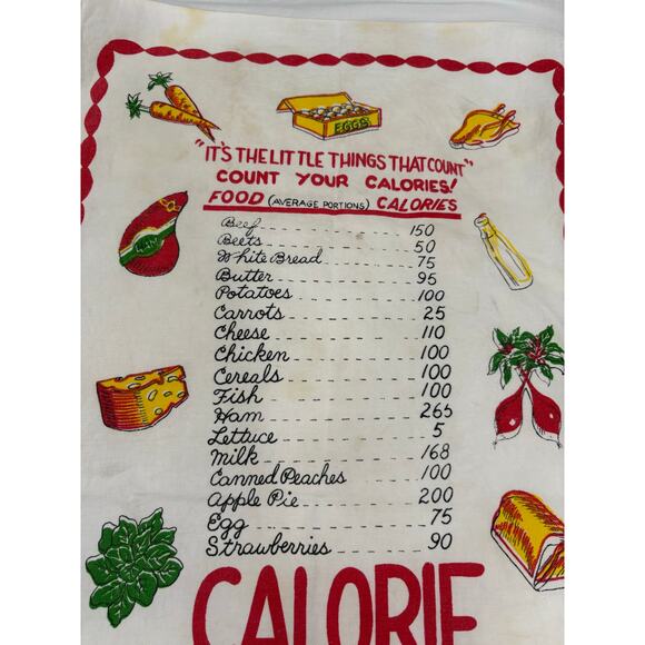 Vintage 50s/60s Calorie Count Tea Towel Kitchen Linen - Picture 5 of 6